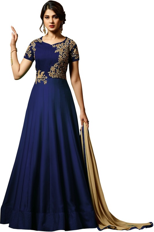 Saree Collection Pure Silk Embroidered Gown/Anarkali Kurta & Bottom Material(Semi Stitched)