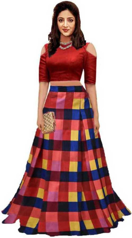 pezana Checkered Semi Stitched Lehenga Choli(Multicolor)