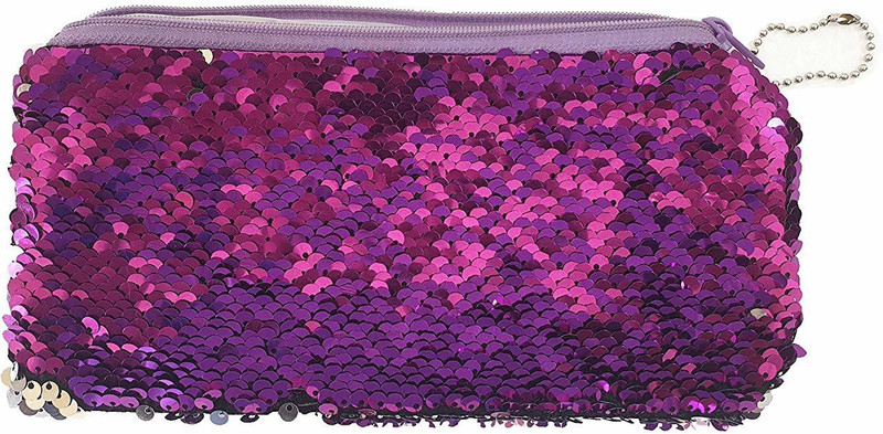 tirupaticollection Magic Mermaid Sequin Cosmetic Bag Flip Double Color Handbag Pouch Glitter Pencil Case, 1- Piece (Purple) Pouch(Purple)