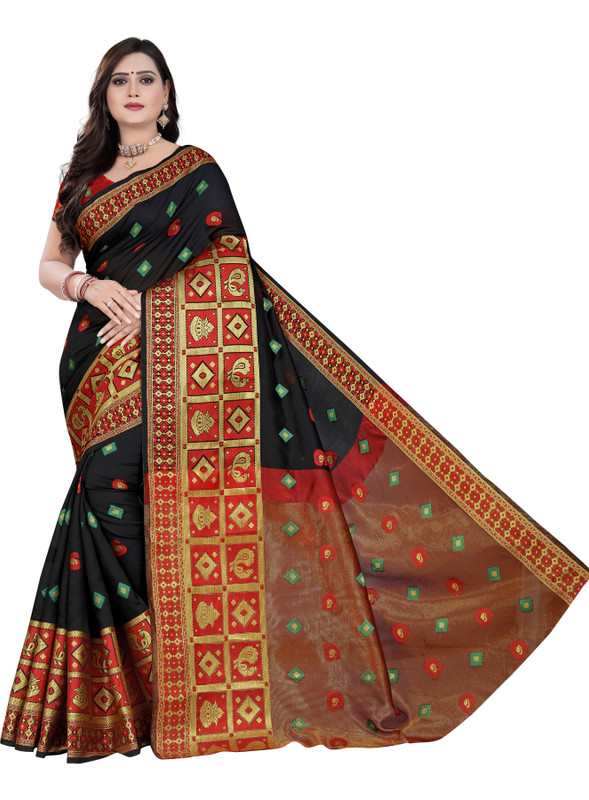 ecolors fab Printed Banarasi Cotton Blend, Pure Silk, Art Silk, Poly Silk, Cotton Silk Saree(Multicolor)