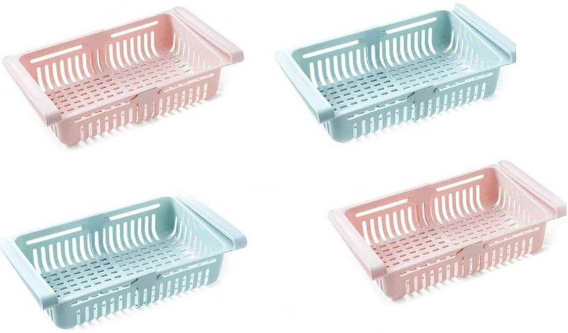 jamunesh Adjustable Fridge Storage Basket Expandable Fridge Storage Rack Plastic Fridge Space Saver Food Organizer Tray Storage Basket(Pack of 4)