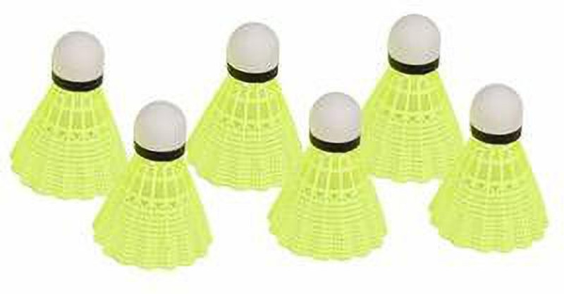 EmmEmm 6 Pcs Junior Training Badminton PU Nylon Shuttles for Junior & Kids Nylon Shuttle - Yellow(Medium, 77, Pack of 6)