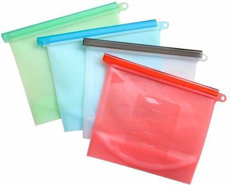 akiara Reusable Silicone Food Storage Bag Containers, Airtight Seal Leakproof Freezer Bags Silicone Storage Pouch(Pack of 4)