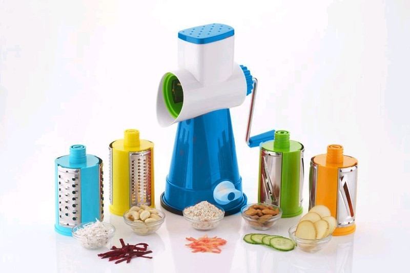 nextstep 4 in 1 Rotary Cutter, Vegetable Chopper for Kitchen Dry Fruit/Chip Slicer, Grater Mandoline, Rotary Drum Fruit Cutter Cheese Shredder Thick Vegetable & Fruit Grater & Slicer(STANDER)