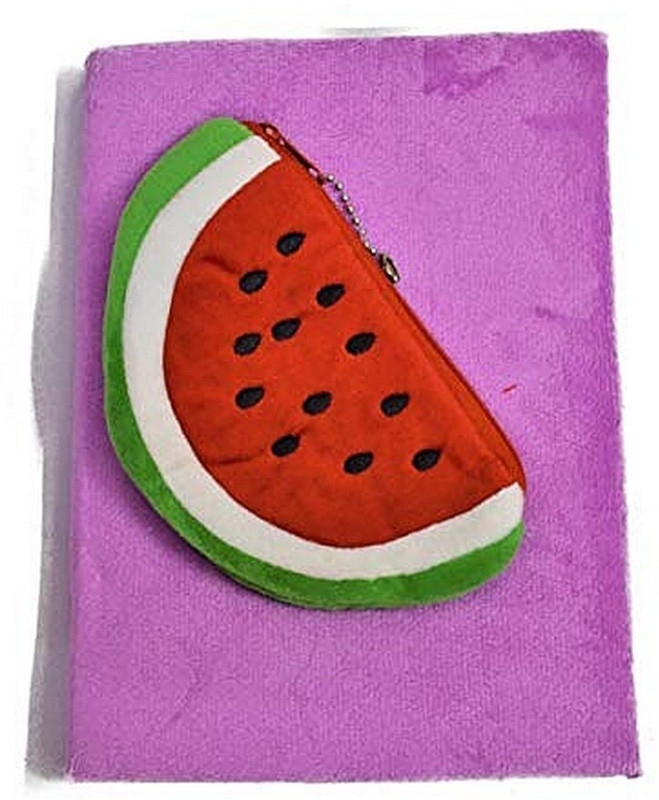 prezzie villa A5 Diary(Designer Purple Plush Diary with Watermelon Pouch on Top | Return Gift | Birthday Gift, Purple)