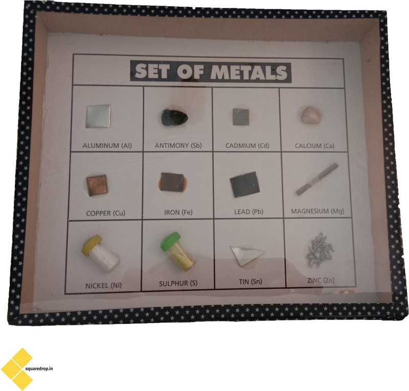Square Drop Collection of Ores With All Ores Samples in Wooden Box - Chemistry - Physics Teaching Hands-On Tools for Students and Teachers(Multicolor)