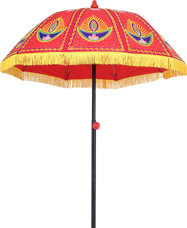 Akshar Tabla Mart Rajwadi Umbrella, 5 fit Diameter 2 Peacock Design Umbrella(Red)