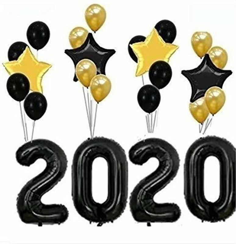 gorgeous moment Solid Happy New Year 2020 Combo Decoration Set/2020 New Years Party Supplies (Golden-2020) Balloon(Gold, Pack of 4)