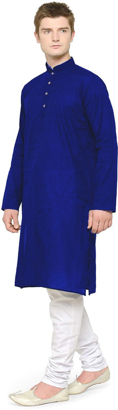 tant ghar Men's Solid Straight Kurta(Blue)