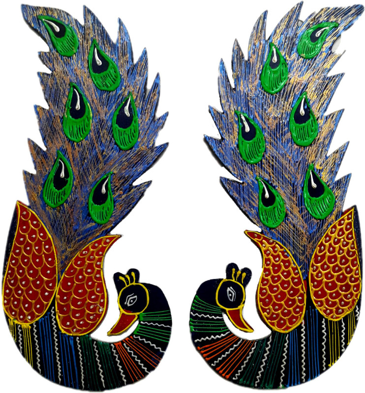 harshi handicraft Peacock wall decor and home decor piece (Multicolored, pack of 2 peacock( Decorative Showpiece  -  41 cm(Wood, Multicolor)