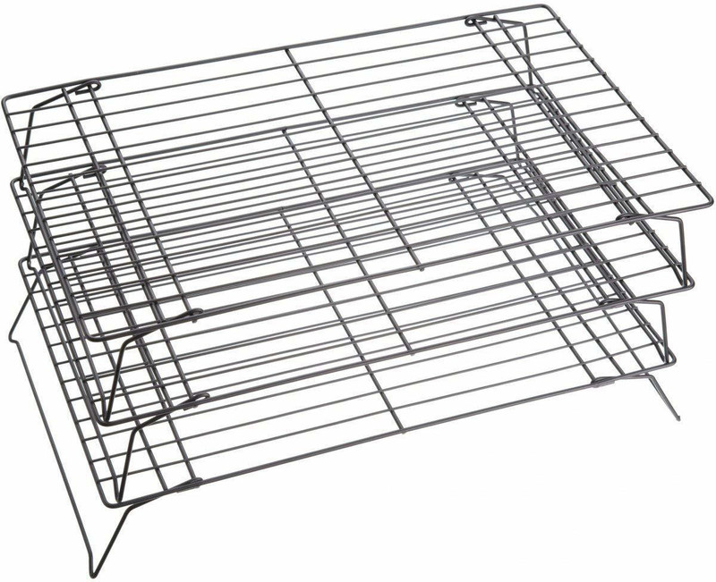 Indian Decor 28181 Three -Tier Stackable Non-Stick Cake Cooling Rack, 21 x 40 cm (8" x 16") Black 10 Slice Toast Rack(Steel)