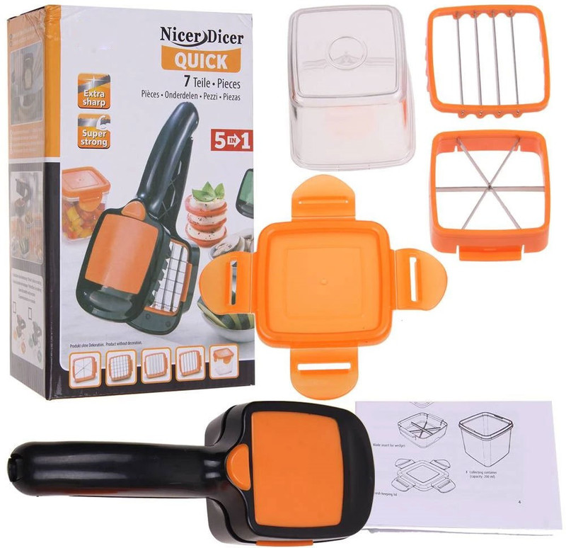 tabaret 5 in 1 Multifunctional Food Fruit Vegetable Cutter Chopper Slicer Nicer Dicer with Container Vegetable & Fruit Grater & Slicer(1 NICER DICER)