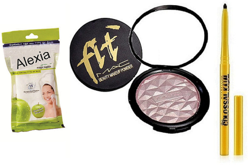 alexia magic napkin, fit me illuminator, Colossal Kajal Black Color 12 hours Smudge(3 Items in the set)