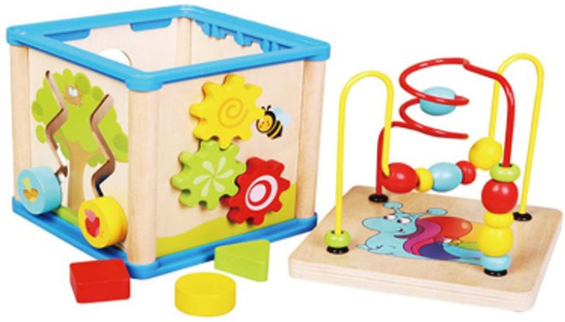 kreiz Baby Colorful Wooden Wisdom Around Beads Toy Box Shape Match Clock Learning Toy for Kids(Multicolor)