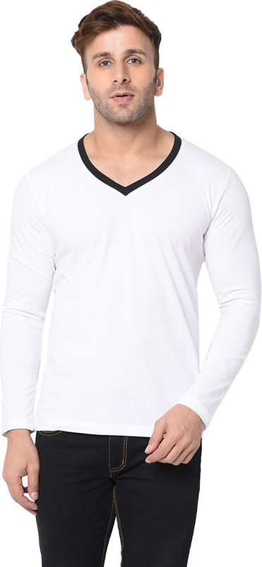 jambul Solid Men V Neck White T-Shirt