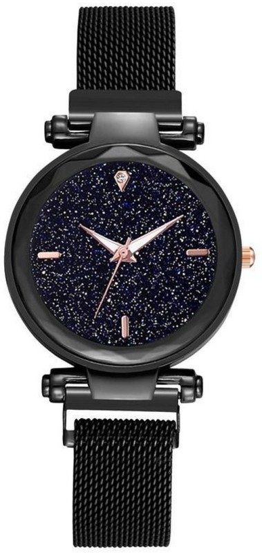 Nester Sparkling Diamond Cut Black Magnetic Strap Luxury Analog Watch - For...