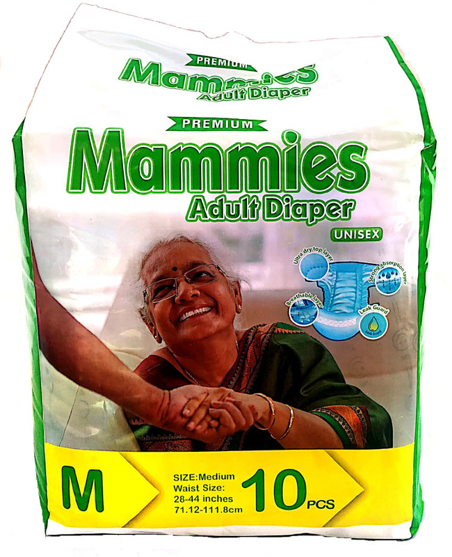 mammies Premium Overnight Unisex Adult Diapers Medium Waist Size - M (10 Pieces) Adult Diapers - M(10 Pieces)