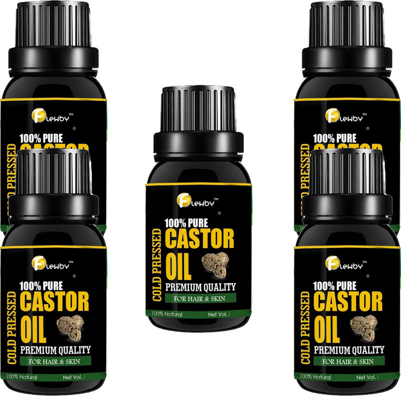 flewby 100% Pure Castor Oil For Hair, Eyelashes, Nails, Body, Skin For Men and Women 18 ml (pack of 5) Hair Oil(90 ml)
