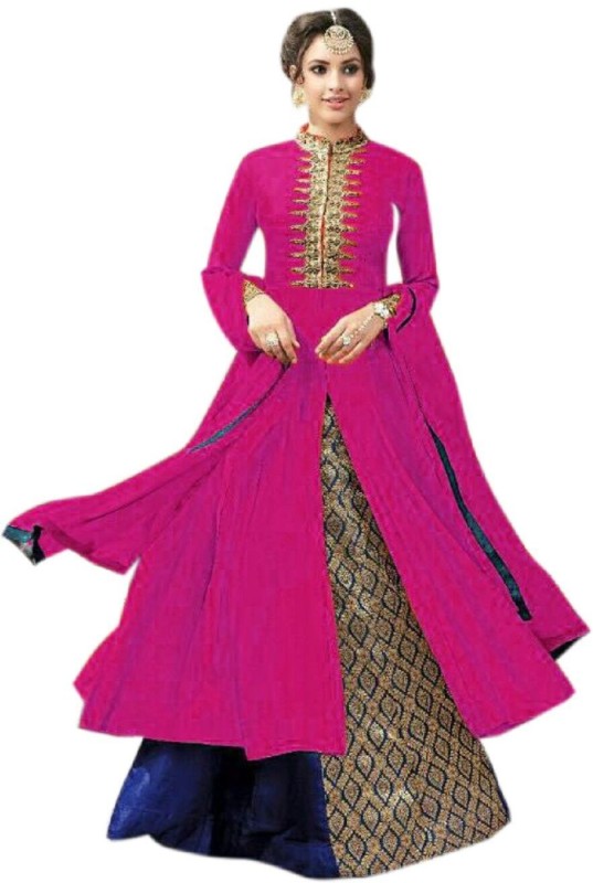 Saree Collection Embroidered Semi Stitched Lehenga, Choli and Dupatta Set(Pink)