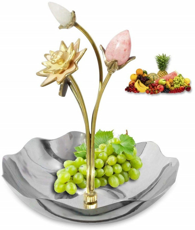krona Zane Decorative Steel Oval Round Fruit Snacks Serving Tray Platter for Home Office décor-23x23x7 cm Stainless Steel Serving Bowl(Silver, Pack of 1)