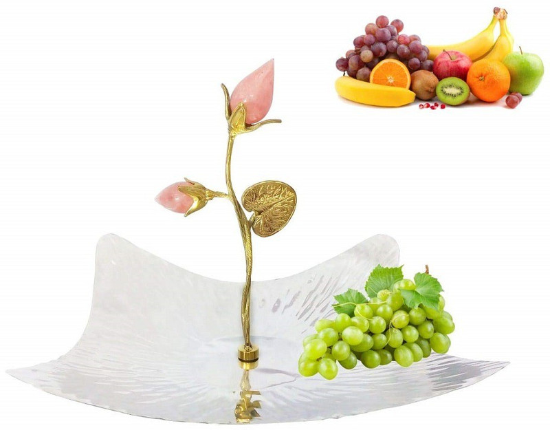krona Zane Decorative Hammered Steel Fruit Snacks Table Serving Bowl Platter for Home Office décor-33x33x9 cm Stainless Steel Serving Bowl(Silver, Pack of 1)