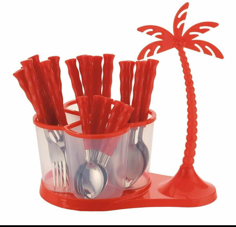 SUCASA Tree Cutlery Set for Dining with Stand for Kitchen(Pack of 6 Dessert Spoon, 6 Fork, 6 Soup Spoon, 6 Tea Spoon) Disposable Plastic, Stainless Steel Cutlery Set(Pack of 1)