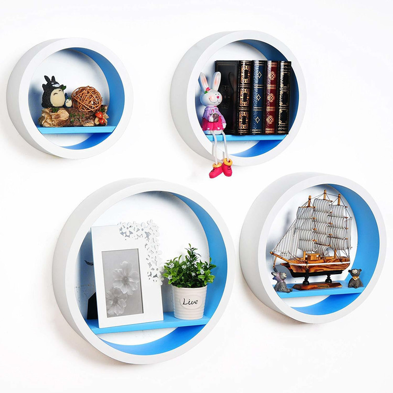 classiconline Wooden Wall Round Shape Wooden Wall Shelf(Number of Shelves - 4, White, Blue)