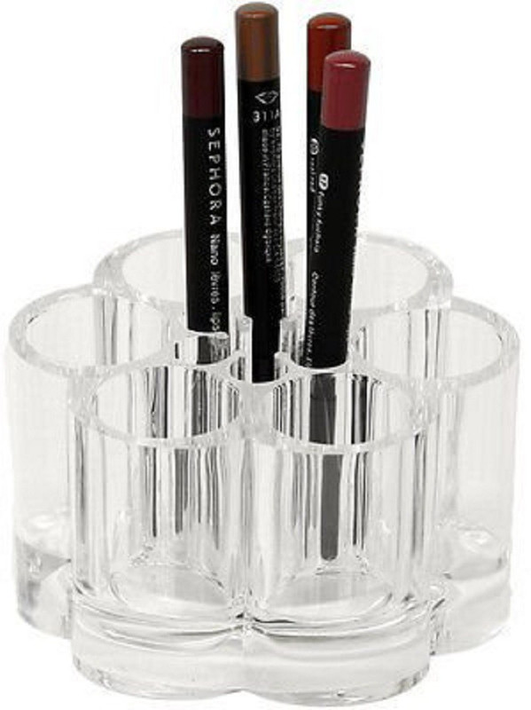 poksi Cosmetic Make Up Clear Lipstick Nail Paint Organizer for lipsticks, nail paints, 6 compartments in the center for pencils, brushes, etc Vanity Box(Clear)
