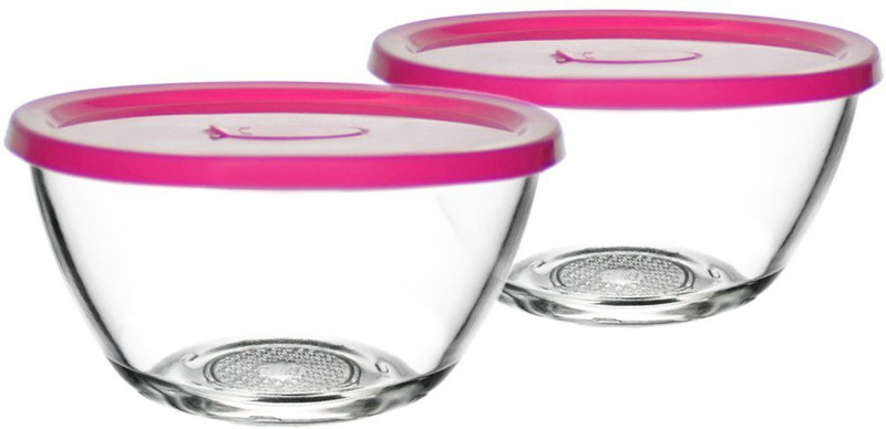 Yera Glass Mixing Bowl B16FL(Pack of 2, Clear, Pink)