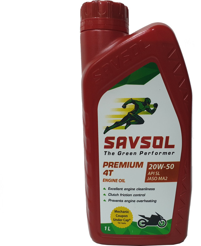 Savsol PREMIUM 4T 20W-50 API SL JASO MA2 PREMIUM 4T 20W-50 for Bike 1 ltr Engine Oil(1 L)