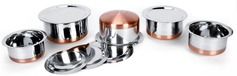 LIMETRO STEEL Stainless Steel High Quality Mirror Polish 22 Gauge Round Base Copper Tope With Lid Set Size No 10 to 14 Capacity ( 1Ltr , 1.5Ltr , 2Ltr , 2.5Ltr , 3Ltr) Handi 3 L with Lid��(Stainless Steel) Handi 2.5 L with Lid(Stainless Steel)