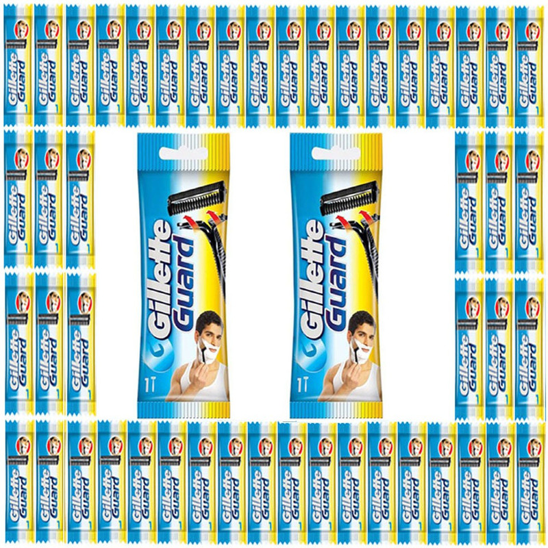 Gillette Guard Cartridge Single Blade With Razor (48 Cartridge + 2 Razor Handle) Pack of 50 Items, Men & Women