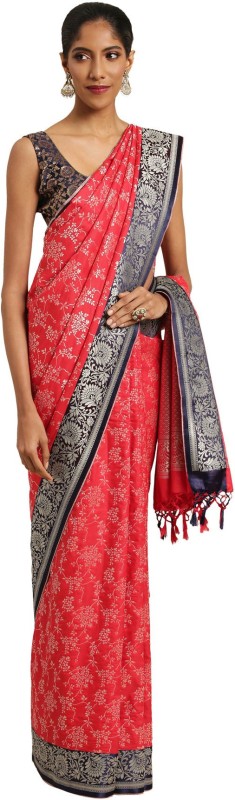 Varkala Silk Sarees Self Design, Woven Kanjivaram Silk Blend Saree(Red, Blue)