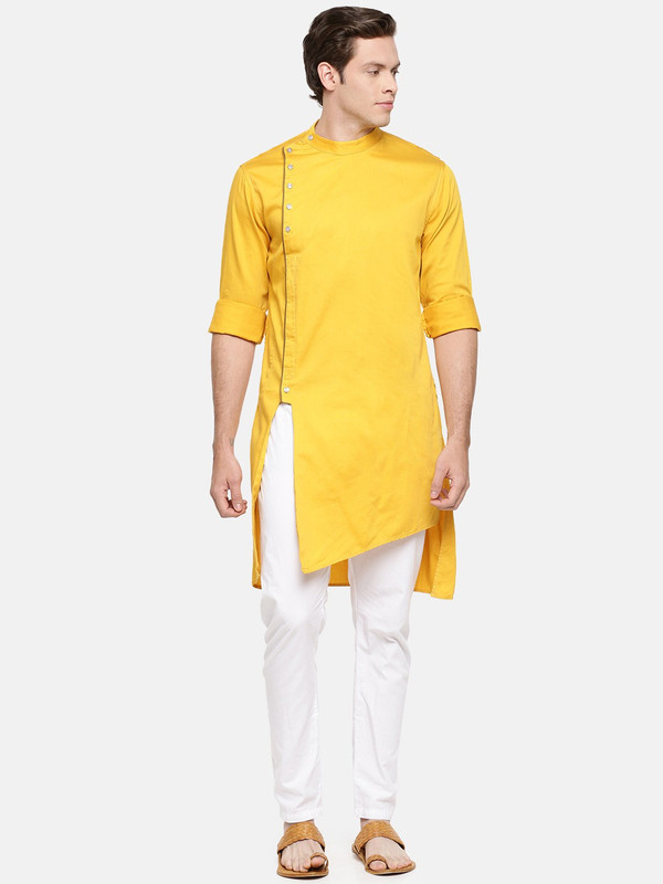 Freehand Men Solid Trail Cut Kurta(Yellow) Freehand Men Solid Trail Cut Kurta(Yellow)