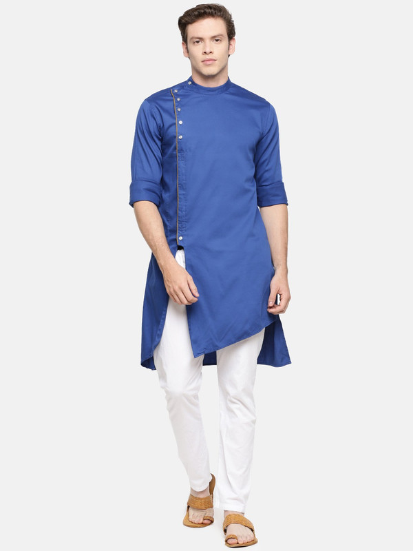 Freehand Men Solid Trail Cut Kurta(Blue) Freehand Men Solid Trail Cut Kurta(Blue)