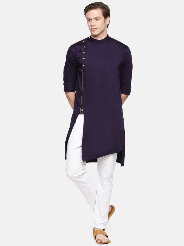 Freehand Men Solid Trail Cut Kurta(Purple) Freehand Men Solid Trail Cut Kurta(Purple)