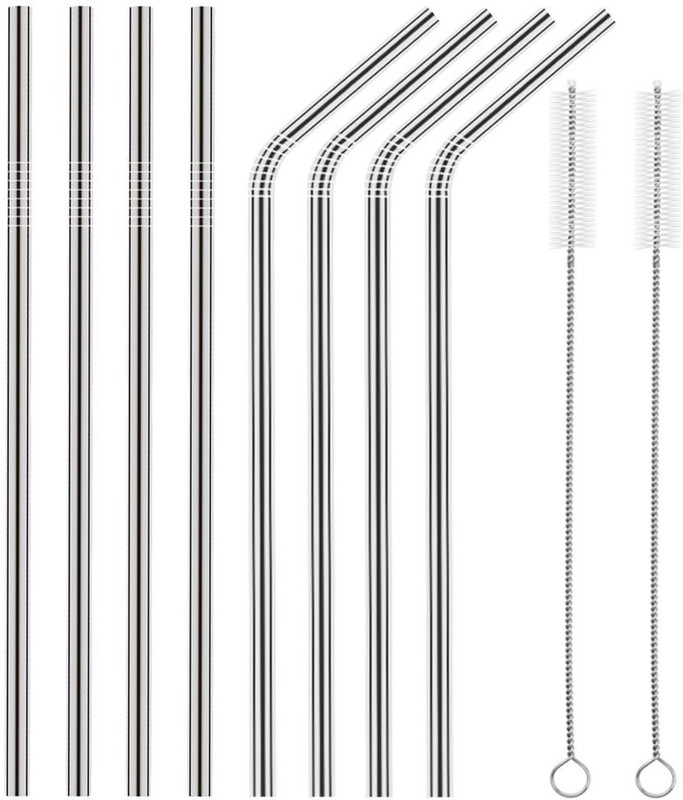 SHUANG YOU Bendable Drinking Straw(Silver, Pack of 10)