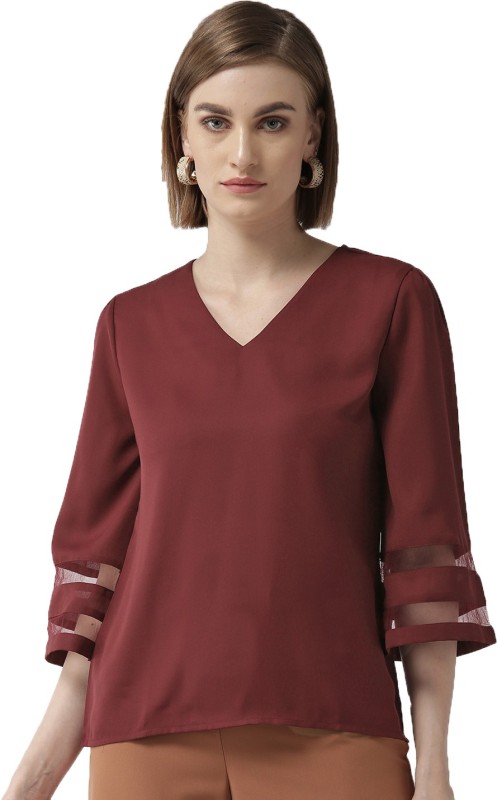 Style Quotient Casual Bell Sleeve Solid Women Maroon Top