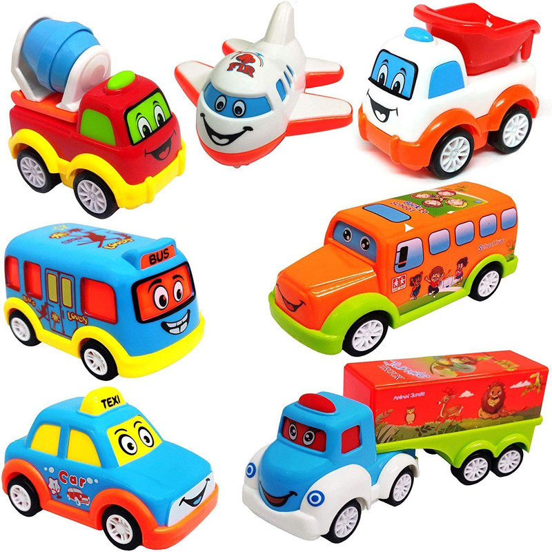 Learn With Fun Unbreakable Pull Back Texi Car Truck Bus Plane Toy for Boys girls Kids(Multicolor, Pack of: 7)
