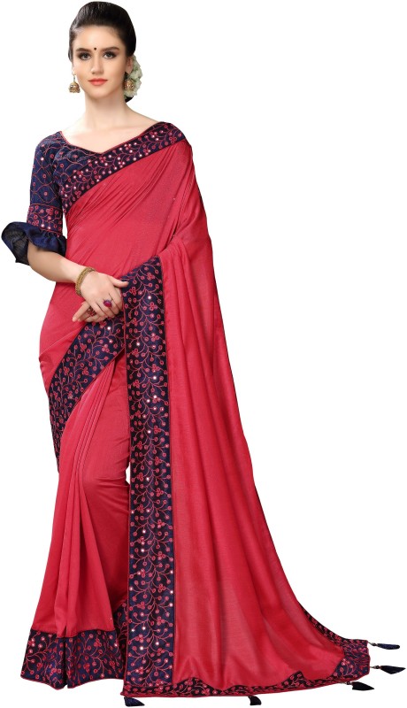 Aashvi Creation Embroidered, Solid Fashion Silk Blend, Poly Silk, Cotton Silk Saree(Pink)