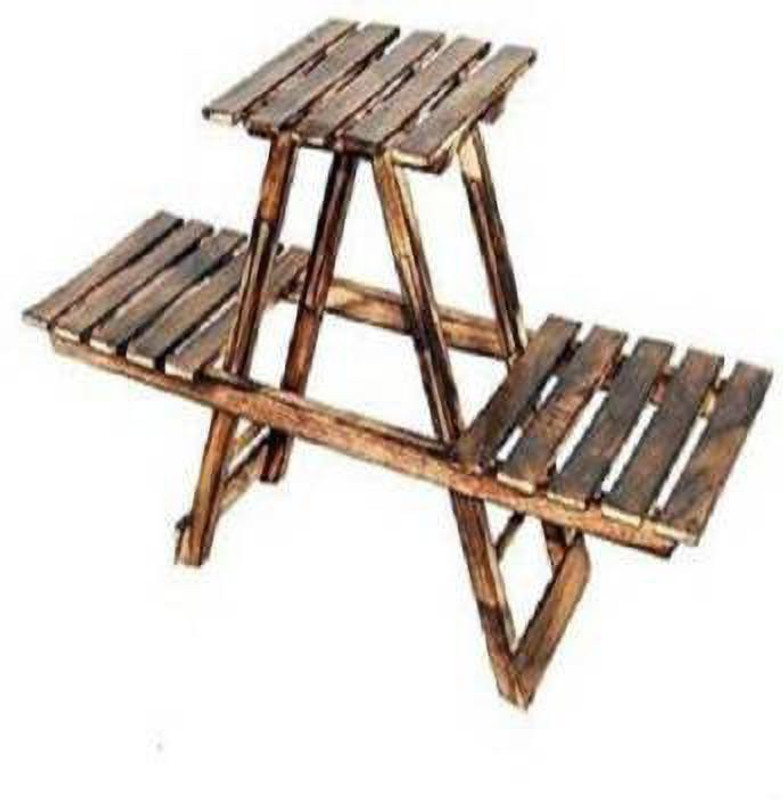 Unity Handicrafts Flower pot stand & Vase stand pot stand wood 3 portion shelves flower pots stand Outdoor & Cafeteria Stool(Brown, Pre-assembled)