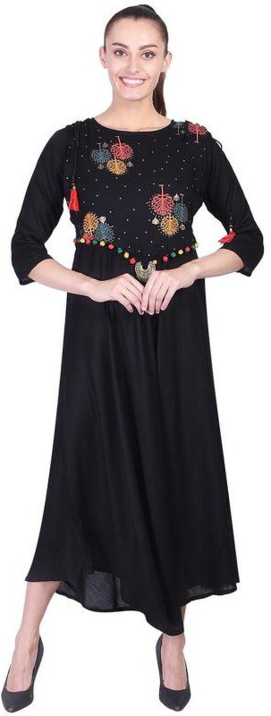 ANAND TRADING CO. Festive & Party Embroidered Women Kurti(Black)