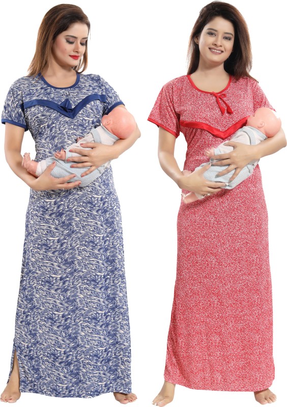 Shopping Station Women Maternity/Nursing Nighty(Multicolor)