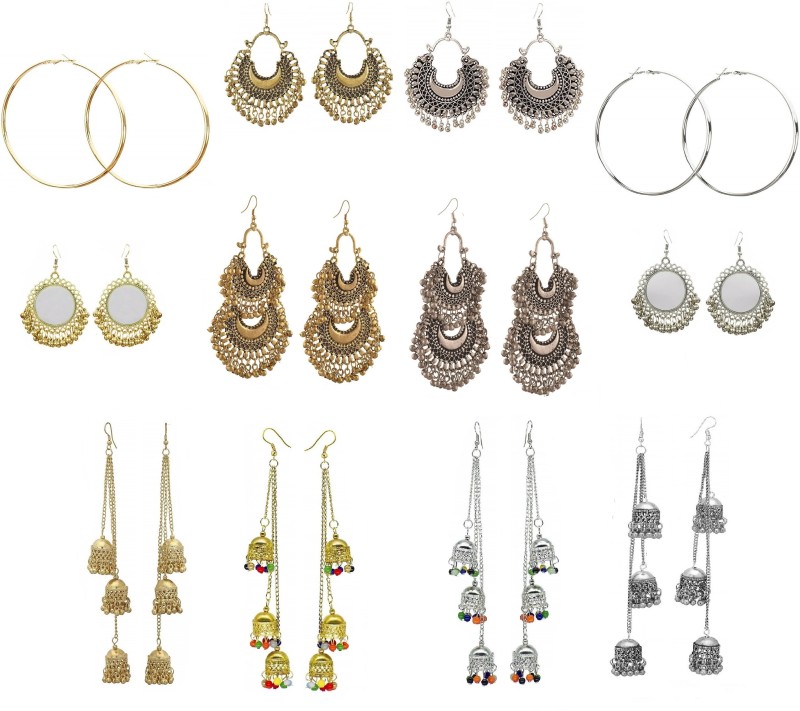 Urbanela Combo of 12 Afghani Earrings Bohemian Style Party Wear Oxidized Silver...