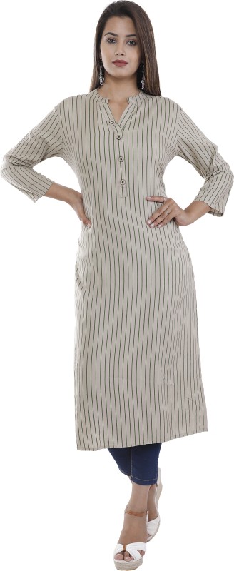 Levino  Women's Striped Straight Kurta(Grey)
