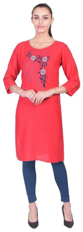 ANAND TRADING CO. Women Embroidered Straight Kurta(Red)