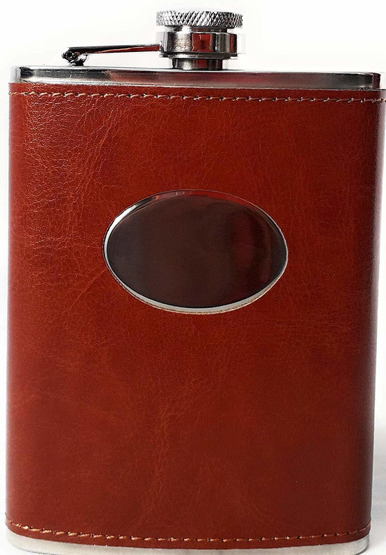 ZIGLY Pu Leather Hip Flask, Brown 7 OZ Stainless Steel Hip Flask(190 ml)