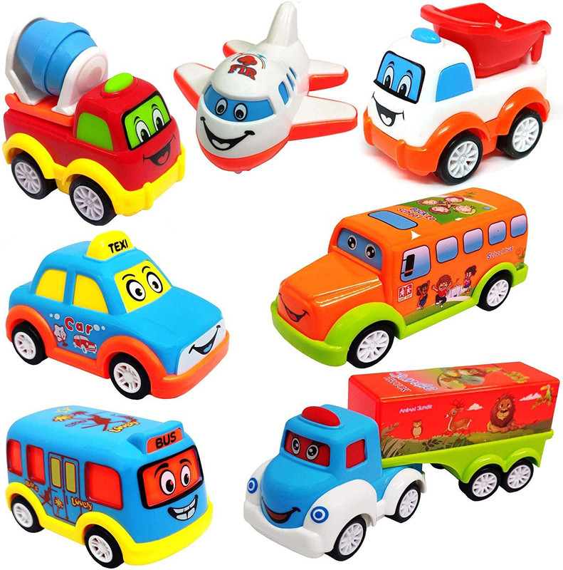 LWF Unbreakable 7 pcs Pull Back Texi Car Truck Bus Plane Toy for Boys girls Kids(Multicolor, Pack of: 7)