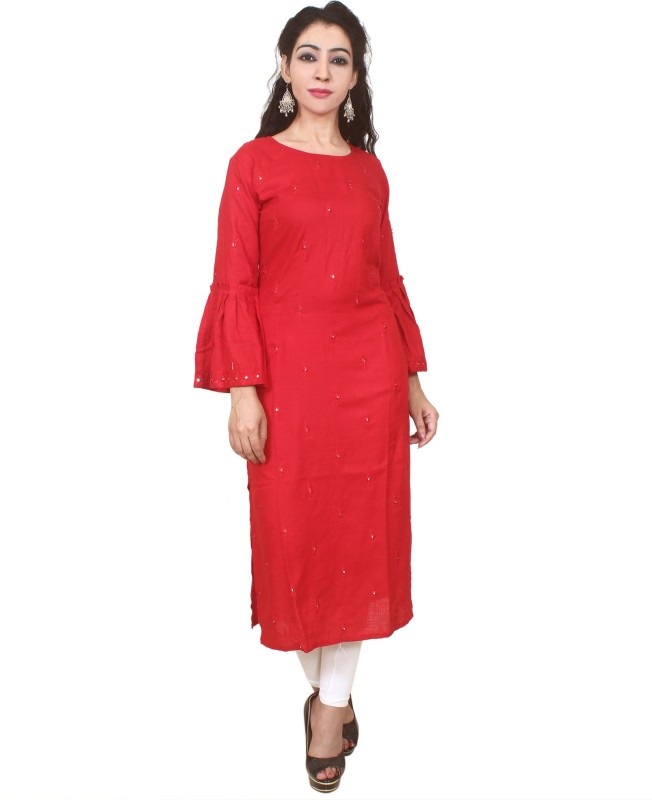 Tulsika Women Embroidered Straight Kurta(Red)