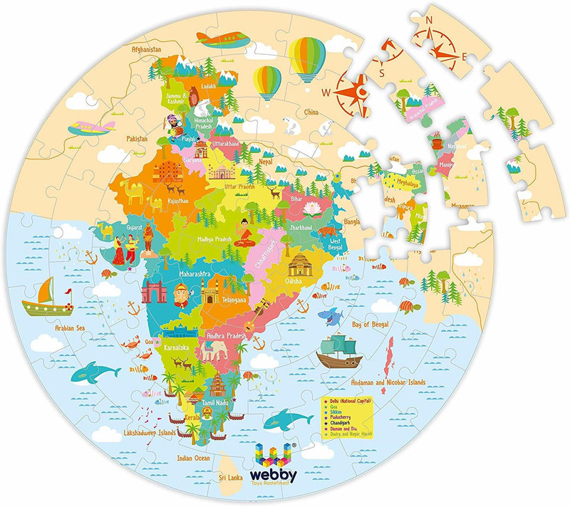 Webby Amazing India Map Jigsaw Floor Puzzle 60 Pcs with 4 double sided Flashcards(60 Pieces)